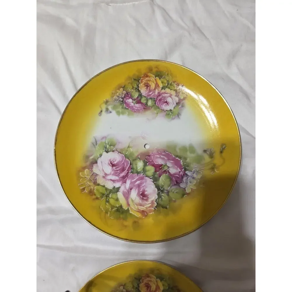 Vintage 1898 China Company 2 Layer Tiered Tray Large Pink Roses Yellow Backgroun